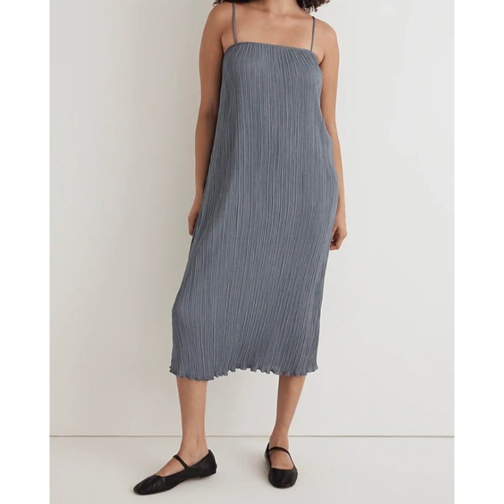 Madewell Gray Pleated Midi Dress